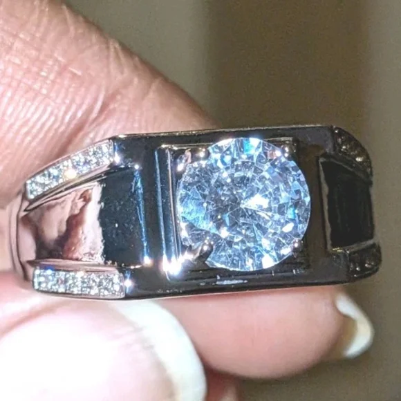 Men's Wedding Ring 14K White Gold Plated Round Cut Simulated Diamond Sz12